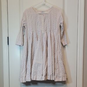 Cream Dress SMALL Pearl Beaded Accent At Neck  Full Pleated By CHINYERE